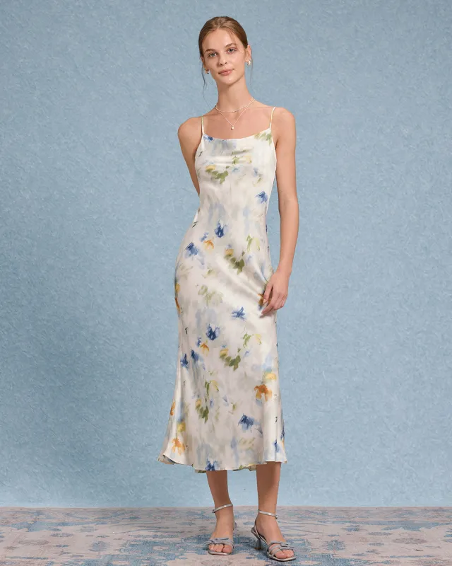 Blue Floral Mermaid Slip Midi Dress sold by rihoas