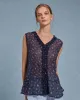 Blue Floral V Neck Button Tank Top sold by rihoas