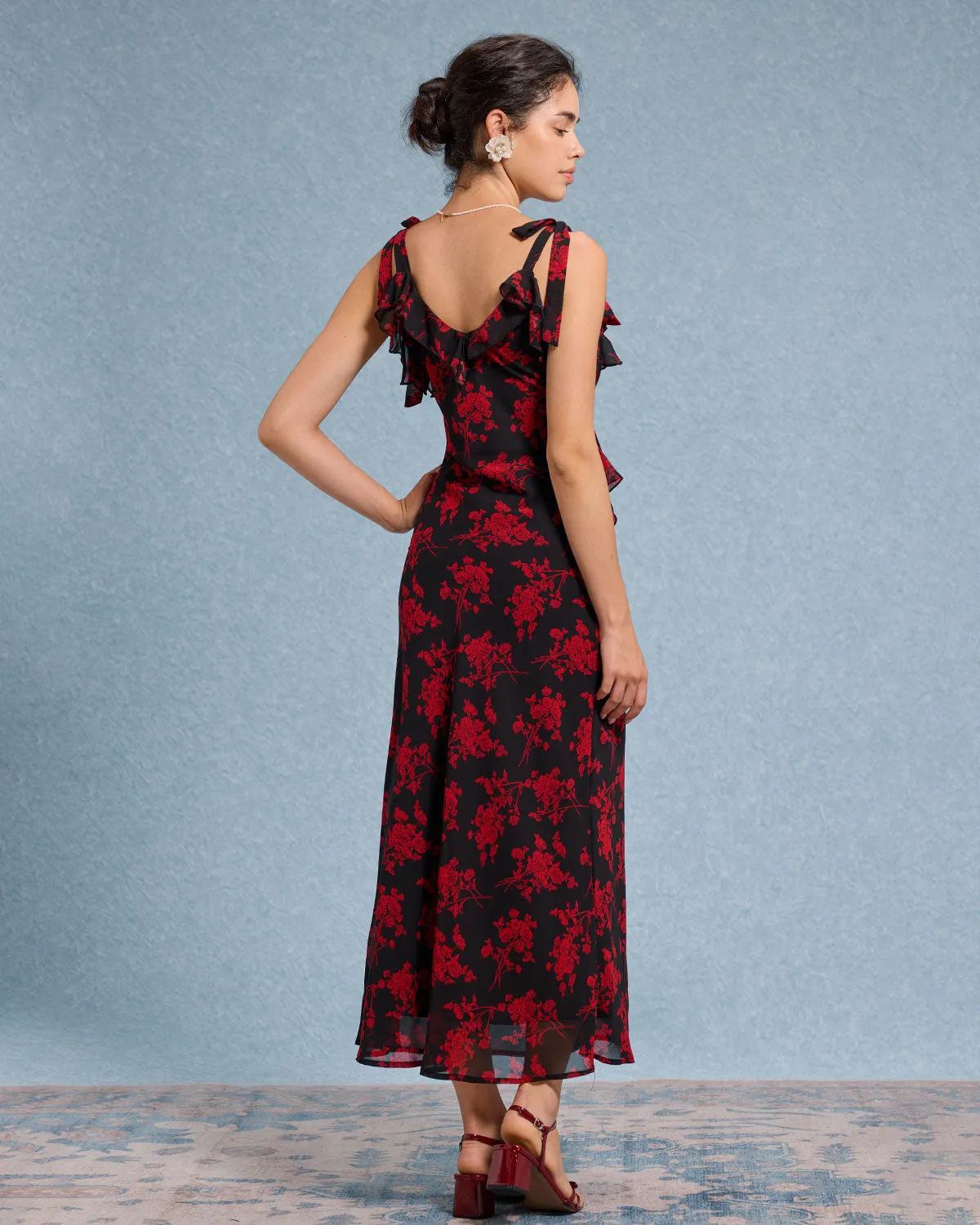 Black Floral Chiffon Slip Maxi Dress sold by rihoas product image thumbnail 5
