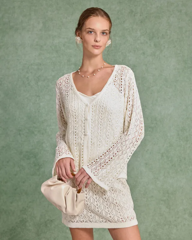 White Textured Skirt Two-Piece Suit sold by rihoas