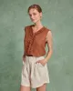 Brown V Neck Ruffle Tank Top sold by rihoas
