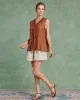 Brown V Neck Ruffle Tank Top sold by rihoas