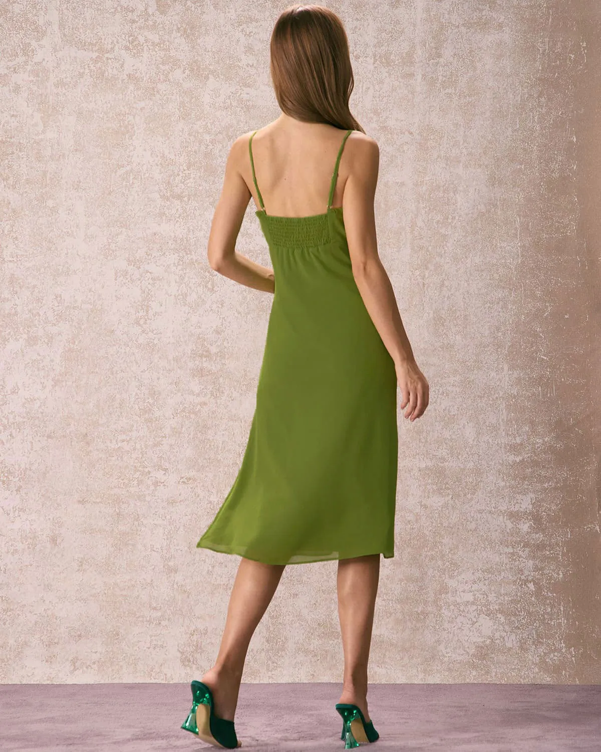 The Green Frill Trim Side Split Midi Dress sold by rihoas product image thumbnail 5