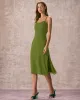 The Green Frill Trim Side Split Midi Dress sold by rihoas