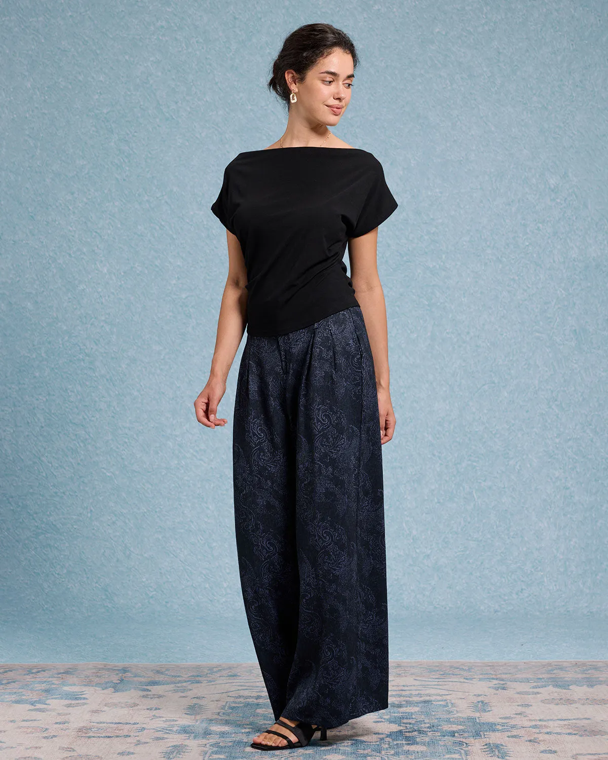 Black Cowl Sleeve Off The Shoulder Tee sold by rihoas product image thumbnail 3