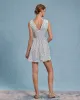 Blue Floral V Neck Pleated Mini Dress sold by rihoas