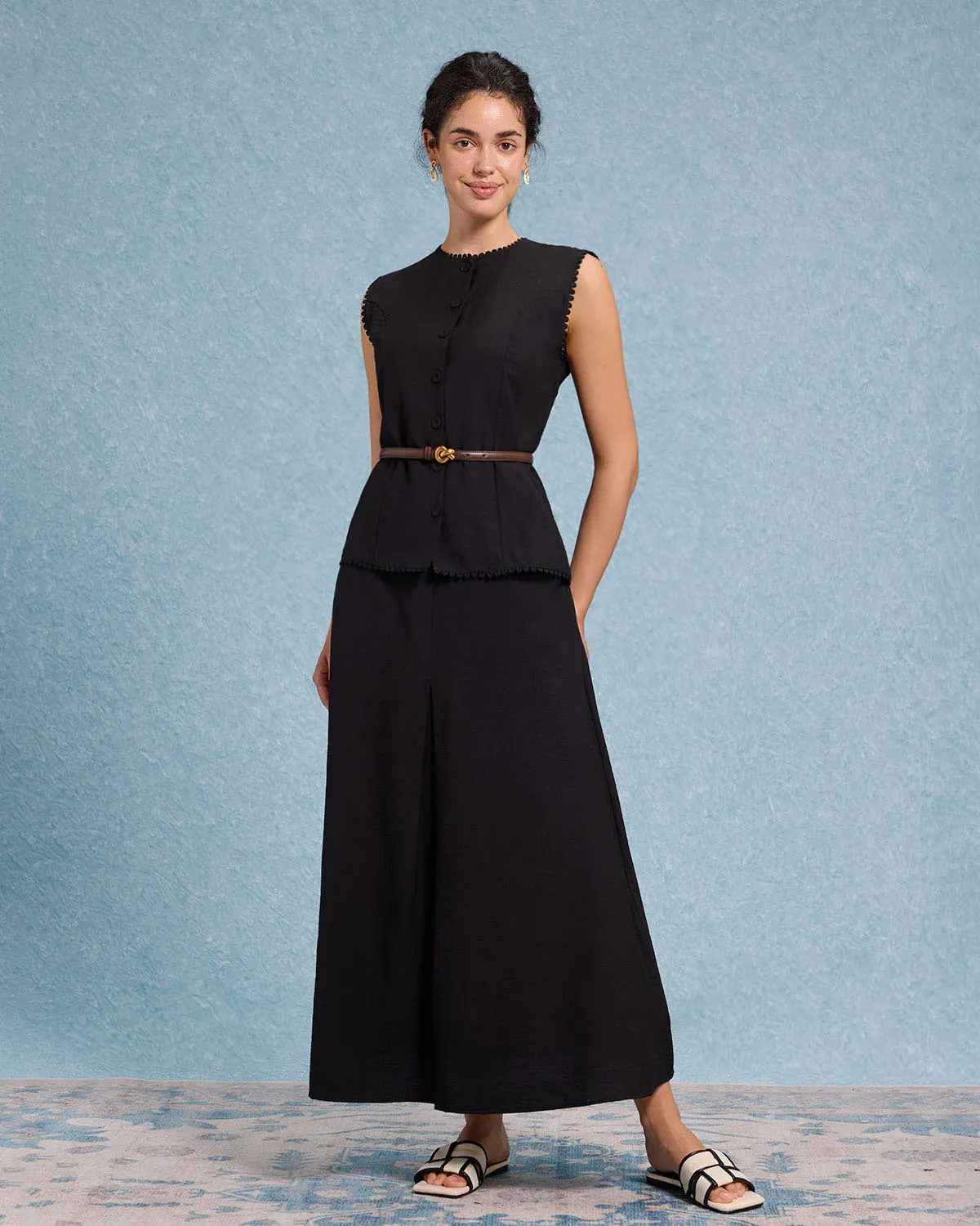 Black Round Neck Tank Skirt Sets sold by rihoas