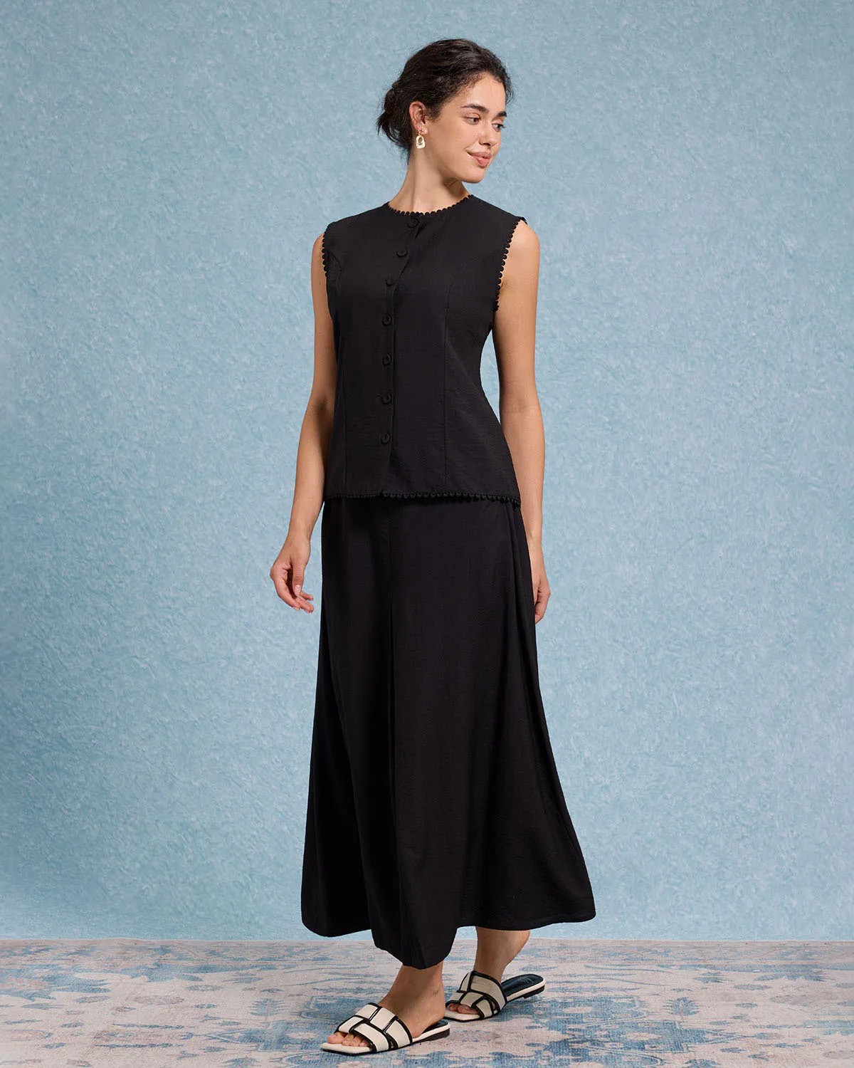 Black Round Neck Tank Skirt Sets sold by rihoas product image thumbnail 4