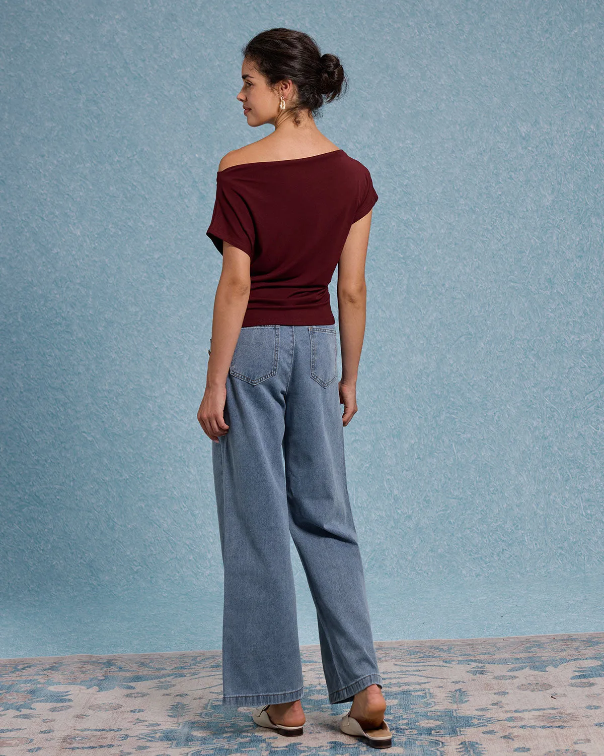 Red Cowl Sleeve Off The Shoulder Tee sold by rihoas product image thumbnail 4