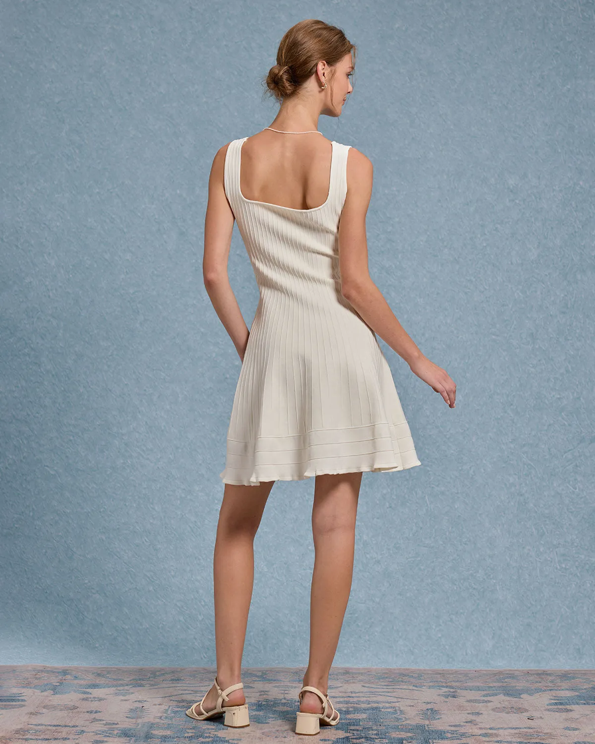 White Square Neck A-Line Slip Mini Dress sold by rihoas product image thumbnail 5