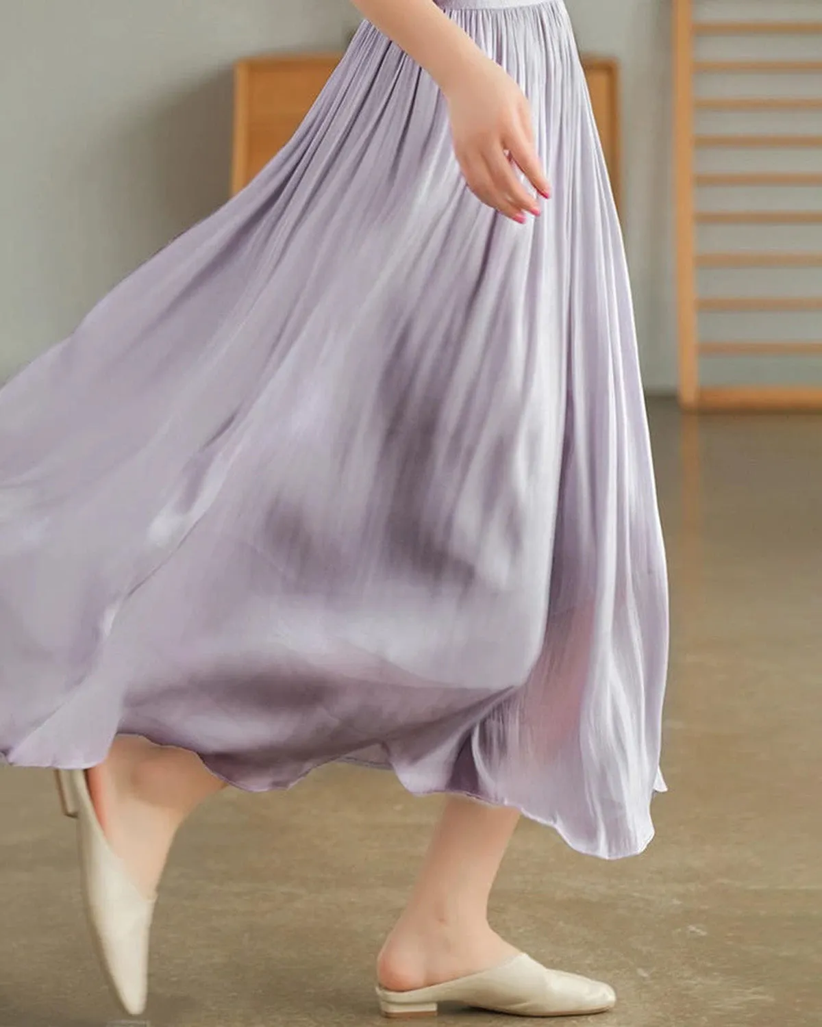 Purple Flowy Pleated Midi Skirt sold by rihoas