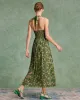 Green Floral Shirred Halter Maxi Dress sold by rihoas