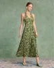 Green Floral Shirred Halter Maxi Dress sold by rihoas