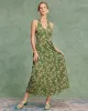 Green Floral Shirred Halter Maxi Dress sold by rihoas