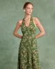 Green Floral Shirred Halter Maxi Dress sold by rihoas