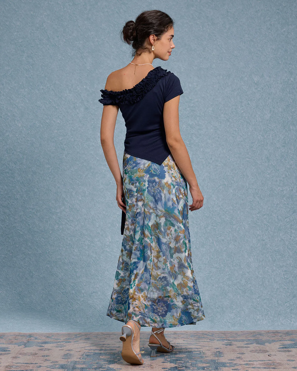 Blue Ruffle Off The Shoulder Tee sold by rihoas product image thumbnail 5