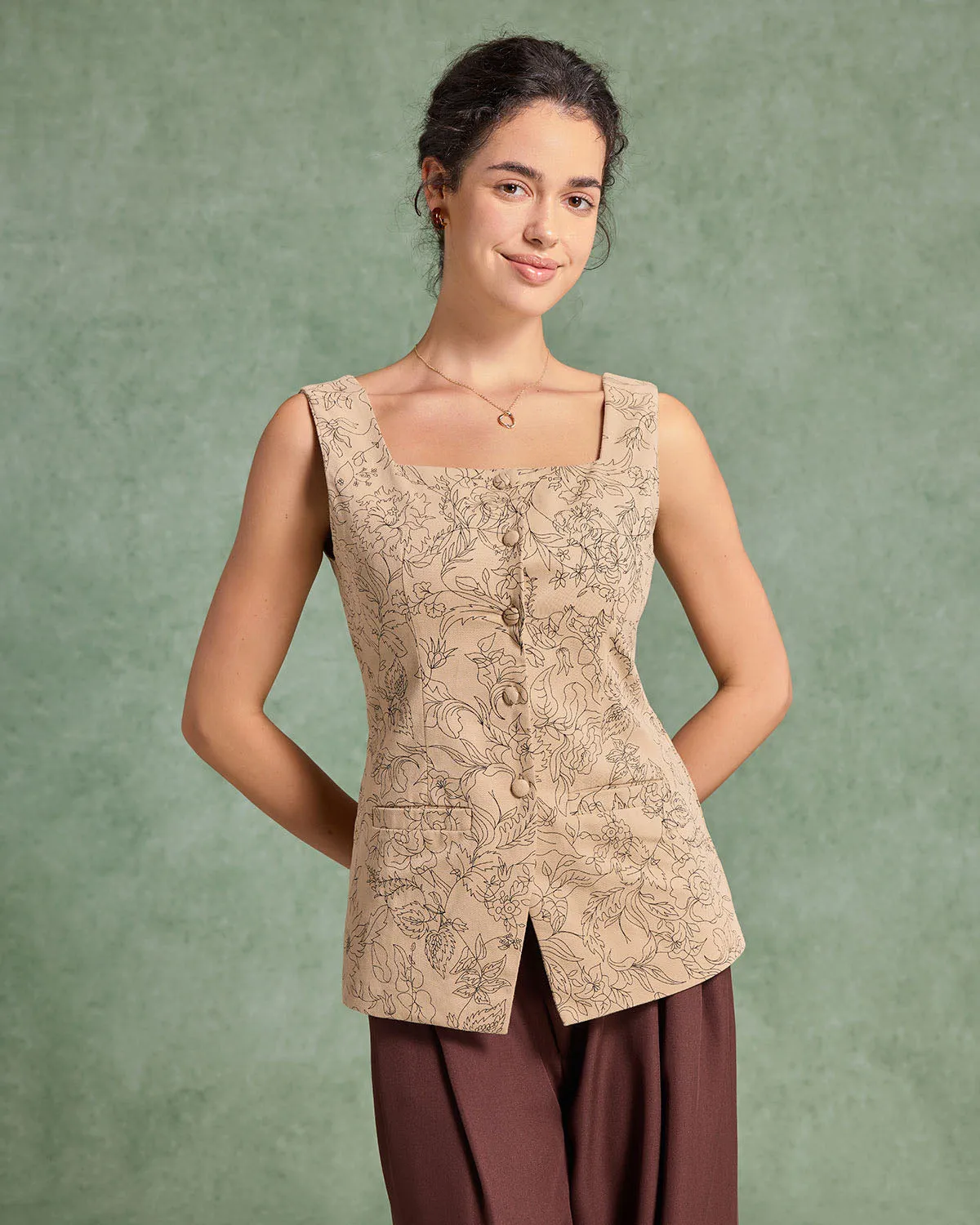 Yellow Floral Square Neck Vest sold by rihoas