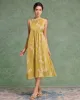 Yellow Floral Round Neck Sleeveless Midi Dress sold by rihoas