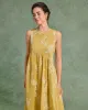 Yellow Floral Round Neck Sleeveless Midi Dress sold by rihoas