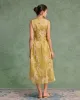 Yellow Floral Round Neck Sleeveless Midi Dress sold by rihoas