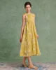 Yellow Floral Round Neck Sleeveless Midi Dress sold by rihoas