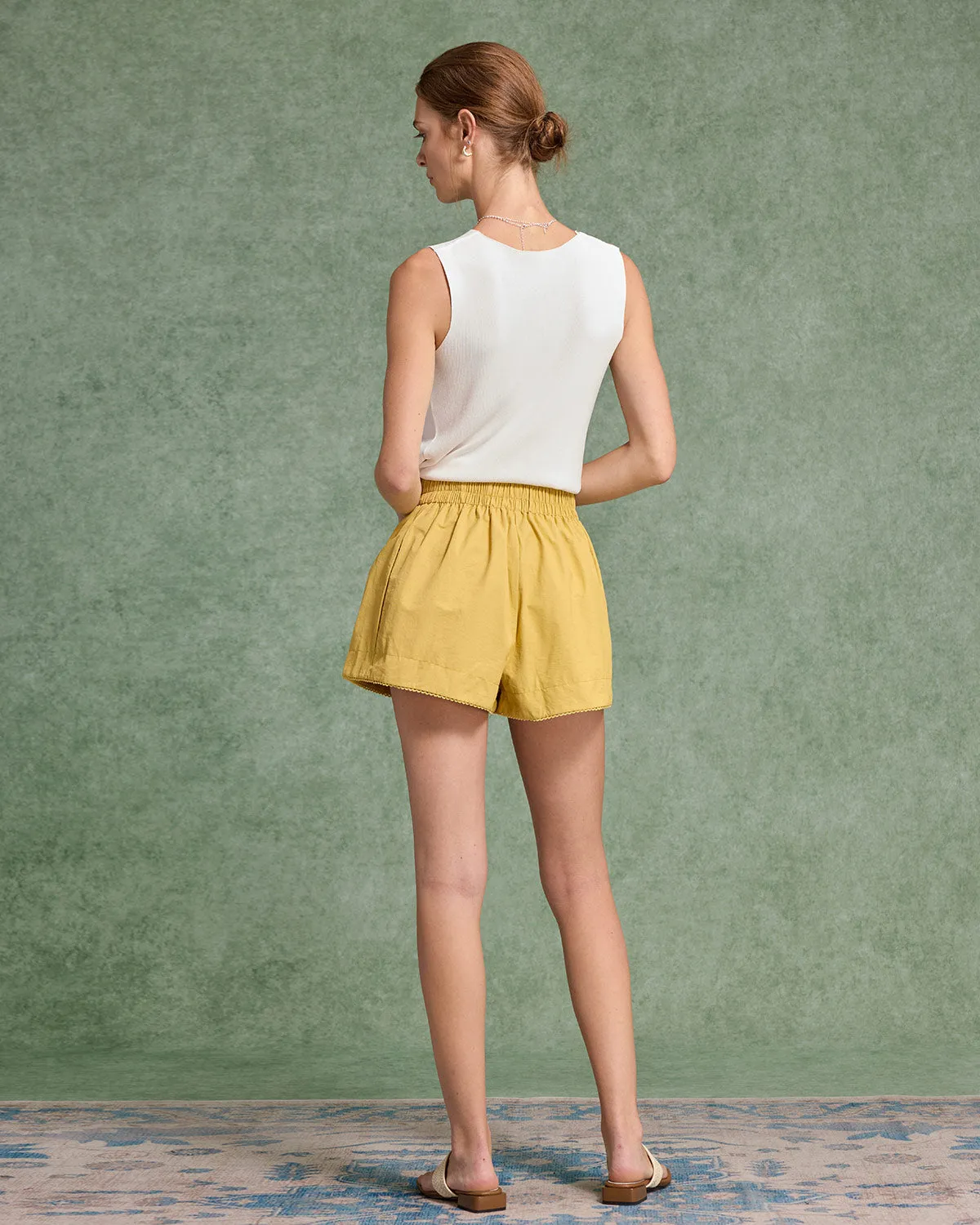 Yellow Elastic Waist Pocket Shorts sold by rihoas product image thumbnail 4