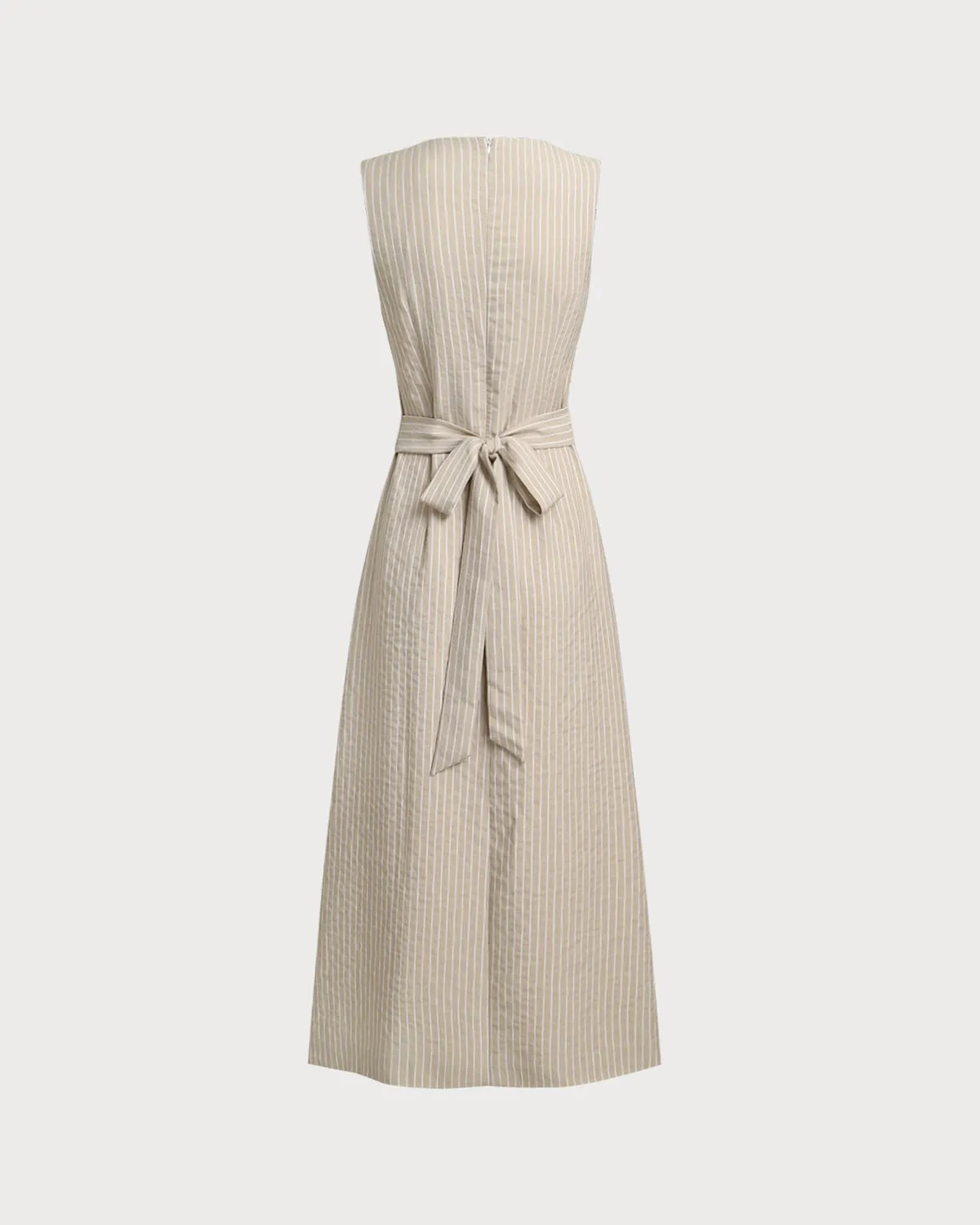 Khaki Striped V-Neck Sleeveless Maxi Dress sold by rihoas product image thumbnail 2