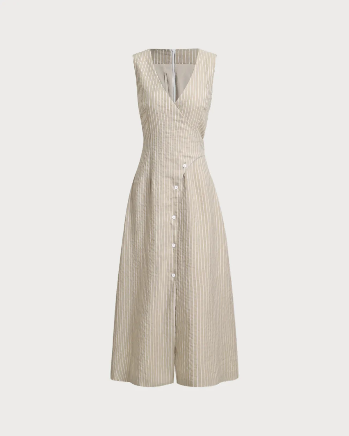 Khaki Striped V-Neck Sleeveless Maxi Dress sold by rihoas