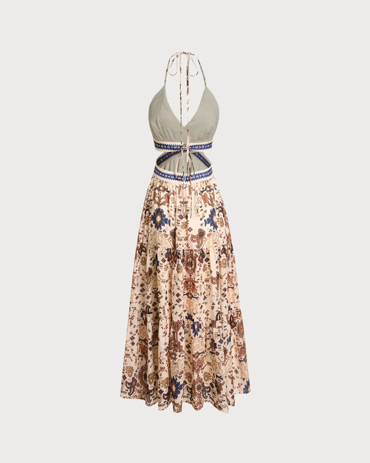Brown Geometric Bohemian Halter Maxi Dress sold by rihoas product image thumbnail 2