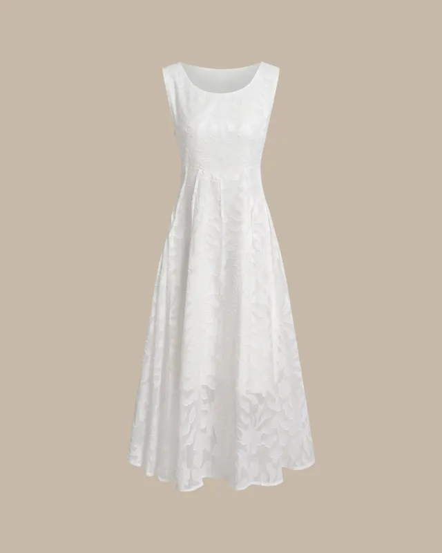 Apricot U Neck Jacquard Sleeveless Midi Dress sold by rihoas