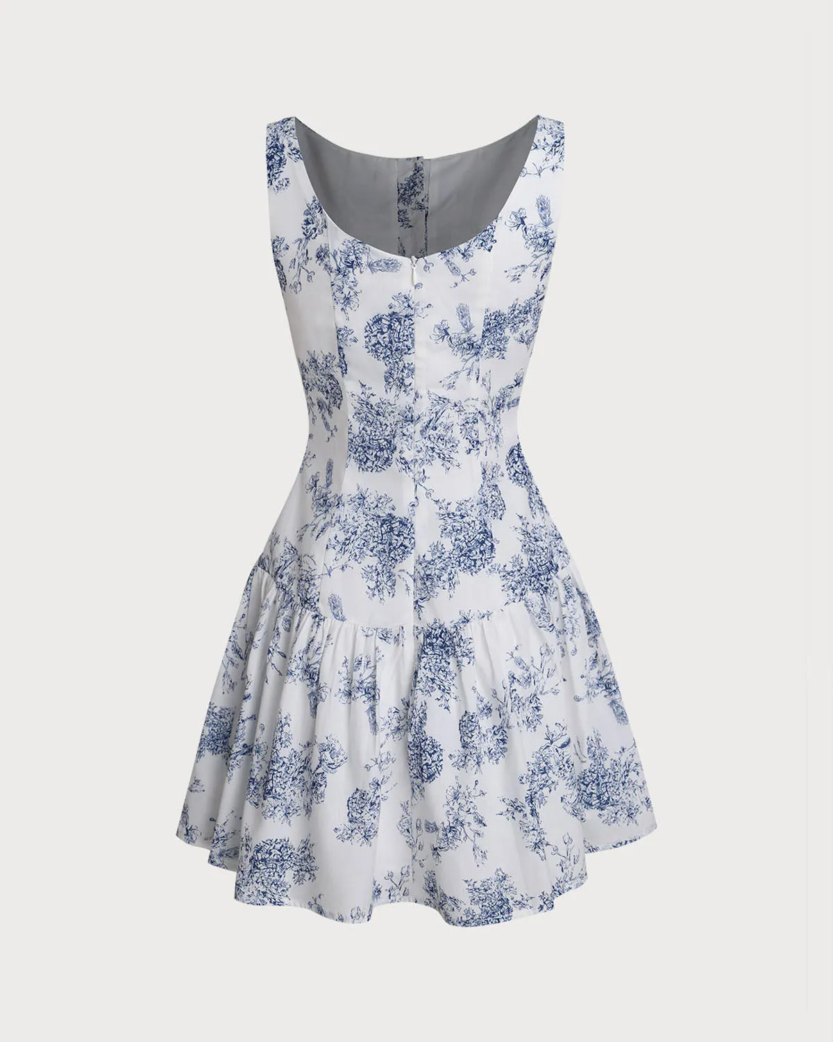 Blue Floral Boat Neck Sleeveless Mini Dress sold by rihoas product image thumbnail 2