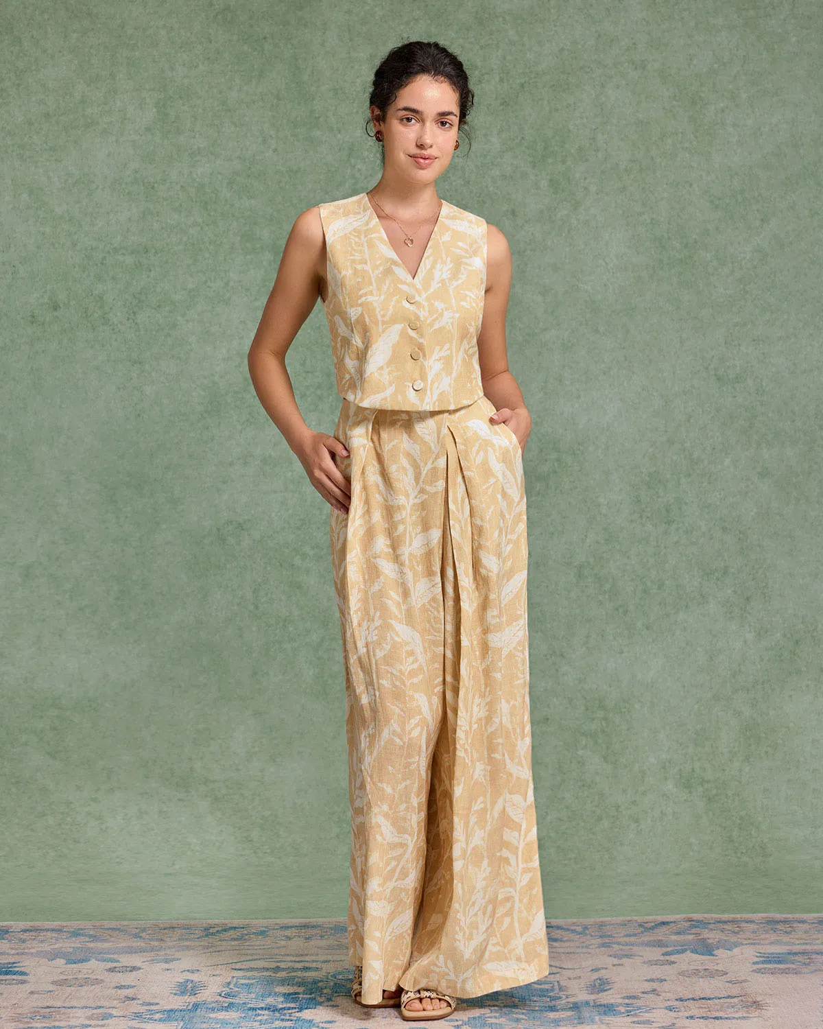 Yellow Floral Wide Leg Pants sold by rihoas product image thumbnail 2