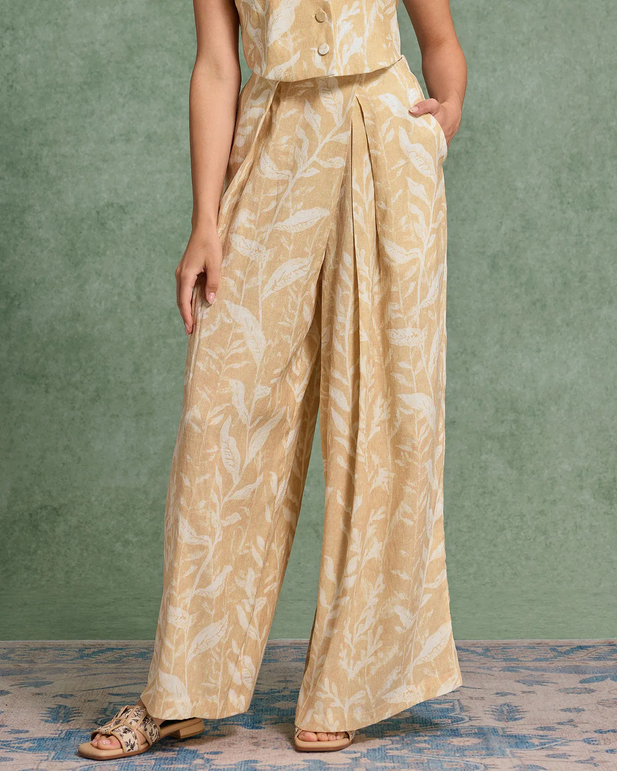 Yellow Floral Wide Leg Pants sold by rihoas