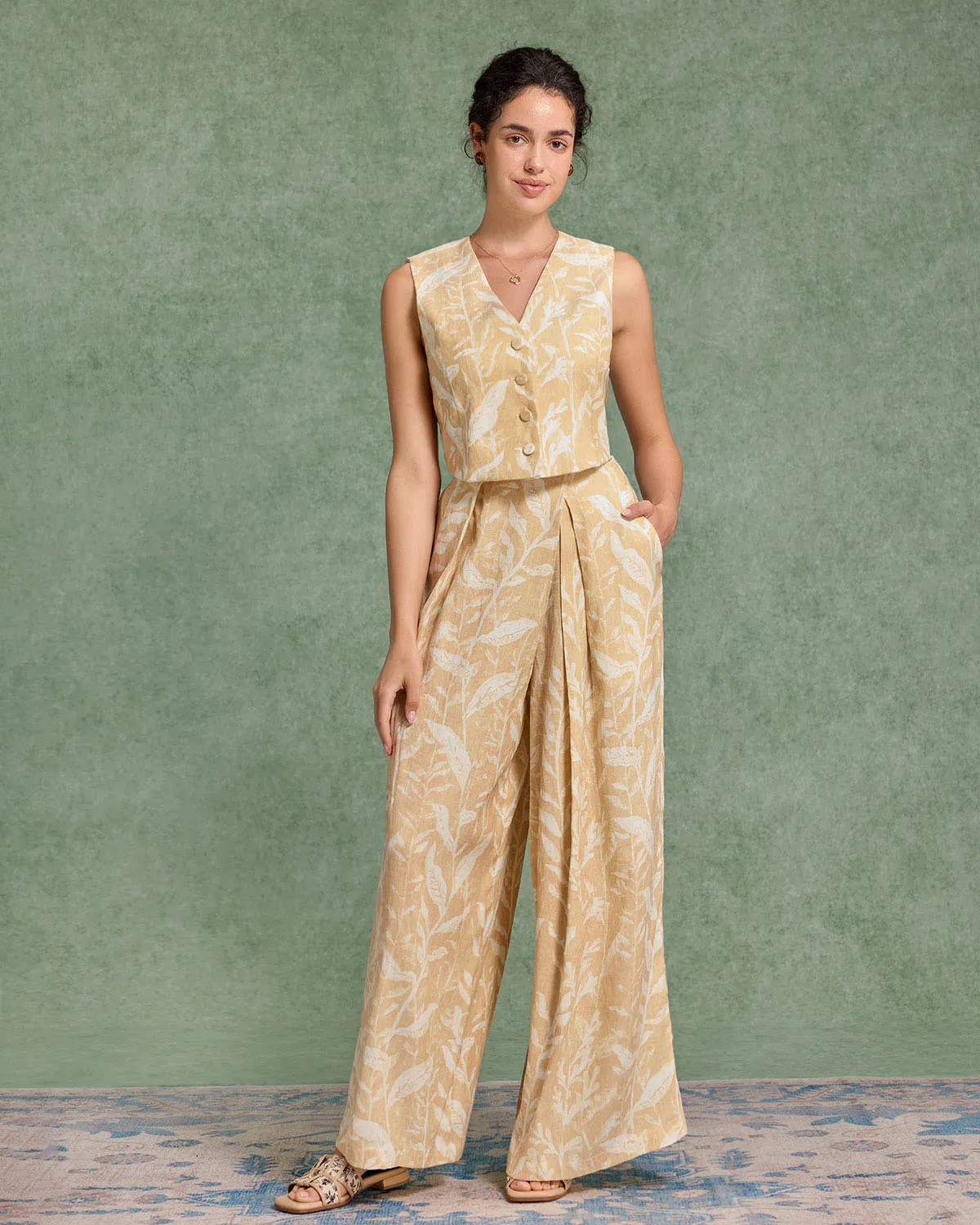 Yellow Floral Wide Leg Pants sold by rihoas product image thumbnail 3