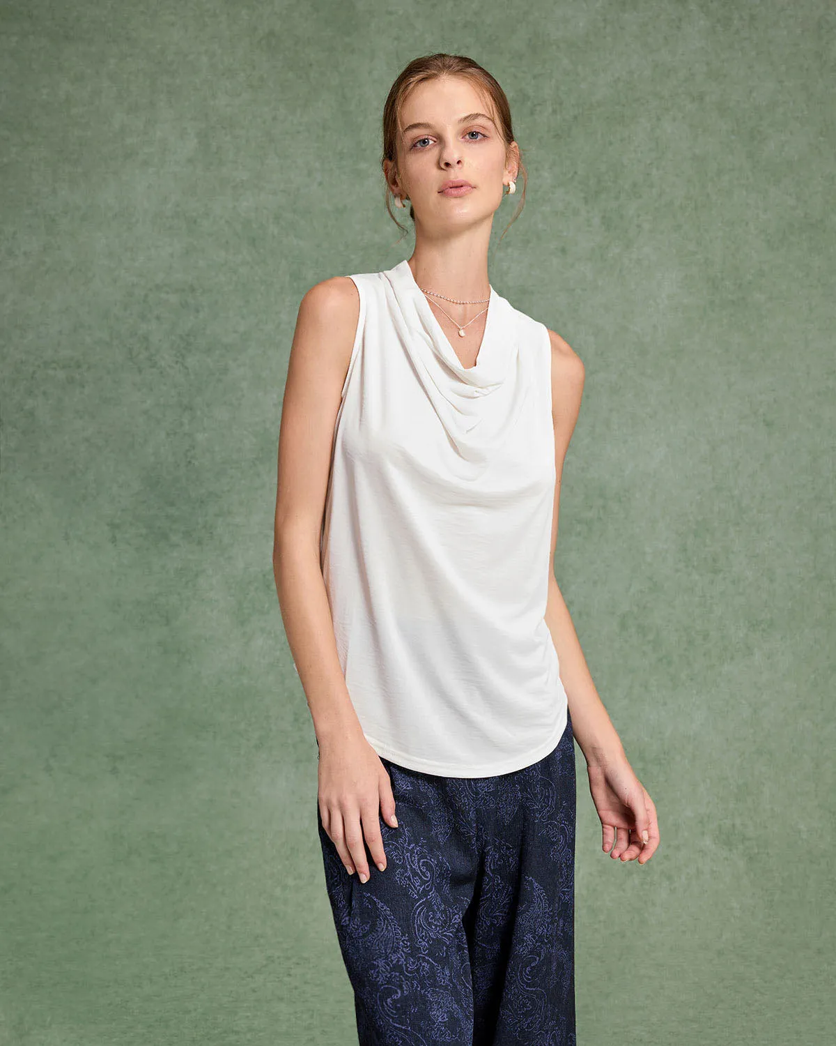 White Cowl Neck Tank Top sold by rihoas