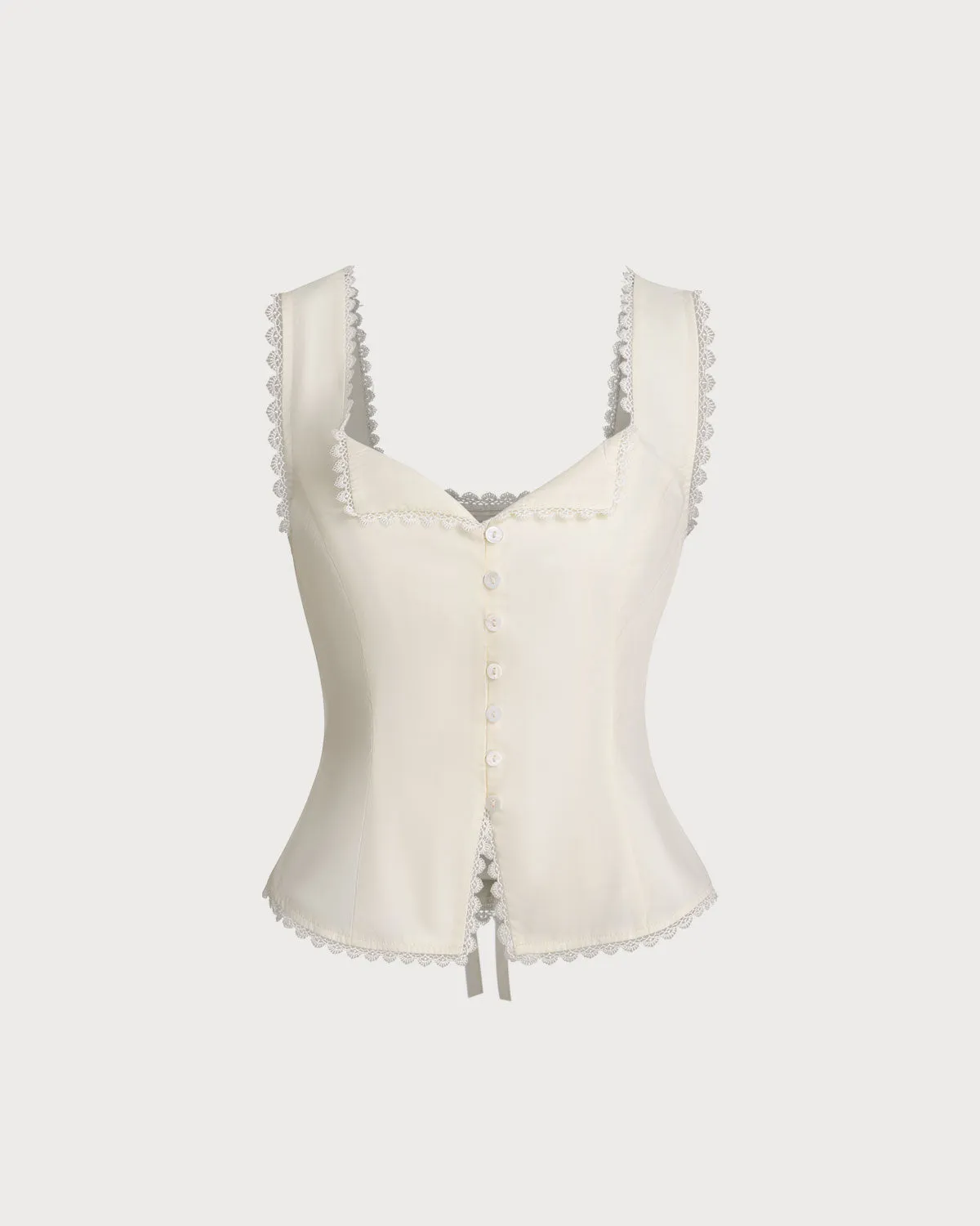 Beige Vest V Neck Lace Tie-Back Vest sold by rihoas