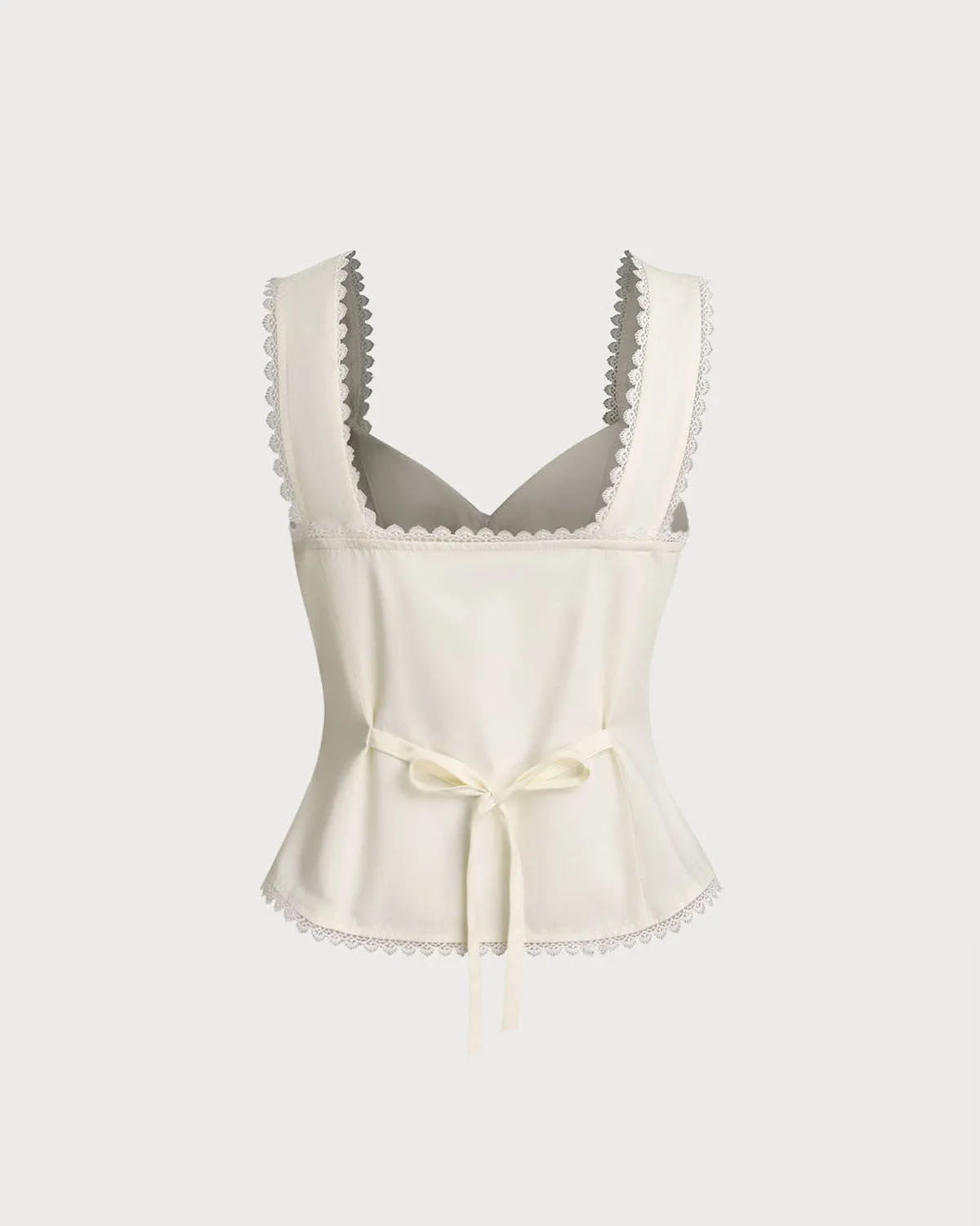 Beige Vest V Neck Lace Tie-Back Vest sold by rihoas product image thumbnail 2