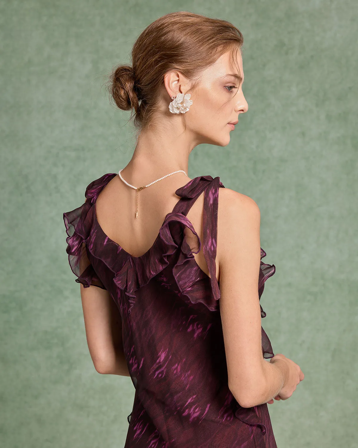 Purple Floral Ruffle Slip Maxi Dress sold by rihoas product image thumbnail 3