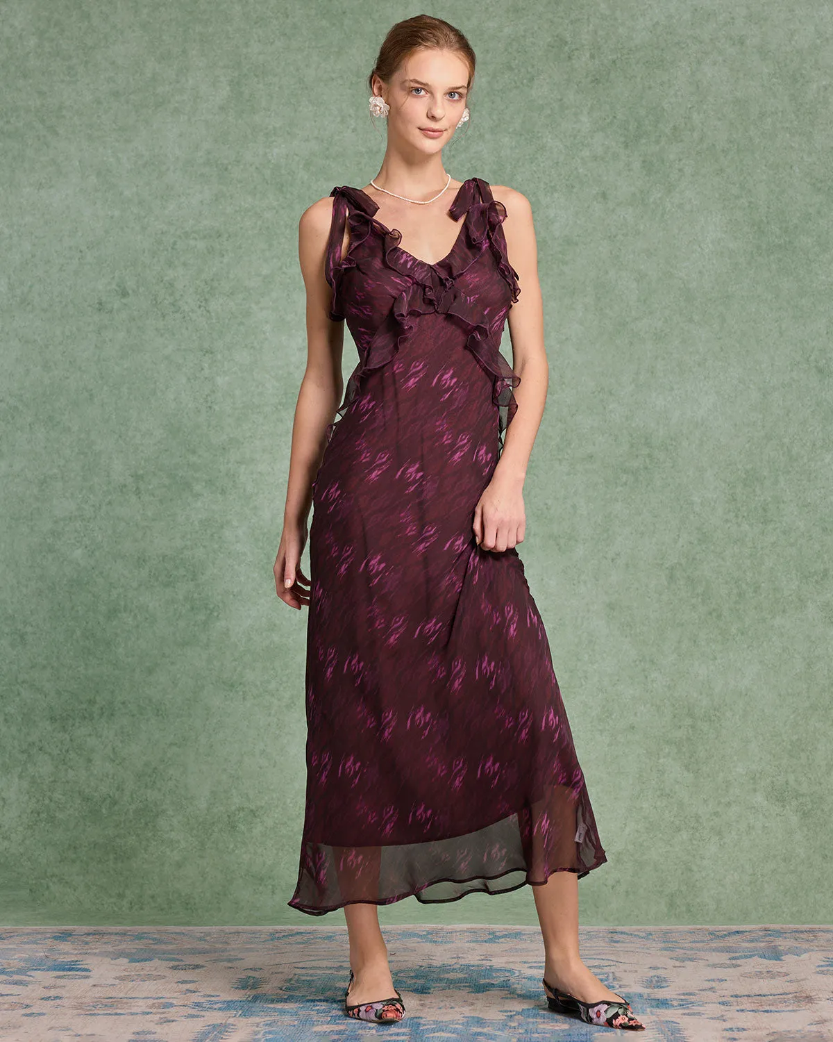 Purple Floral Ruffle Slip Maxi Dress sold by rihoas