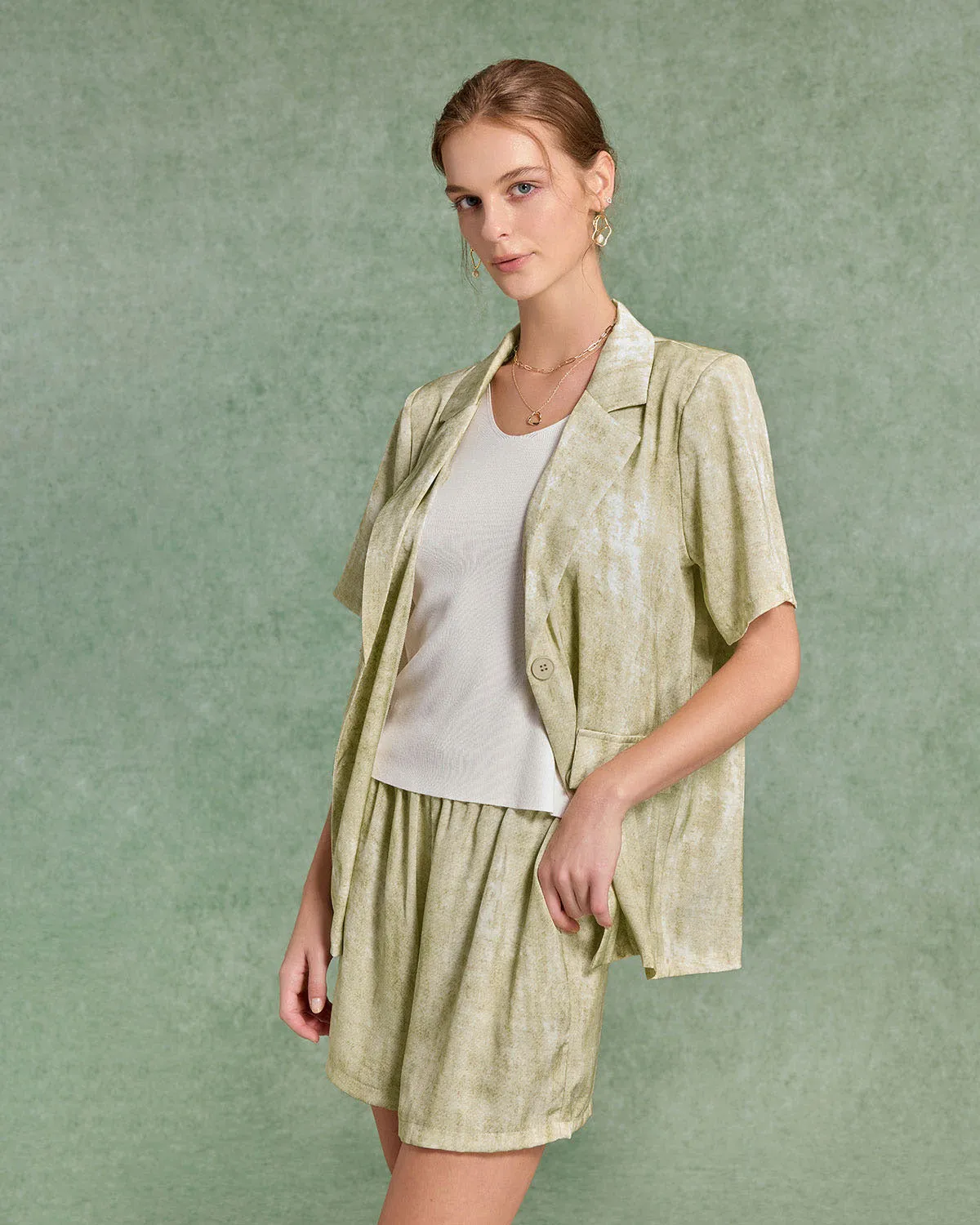 Green Floral Blouse Shorts Two-Piece Suit sold by rihoas