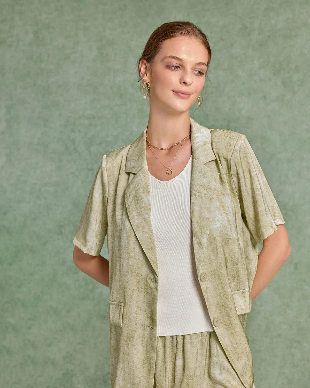 Green Floral Blouse Shorts Two-Piece Suit sold by rihoas product image thumbnail 2