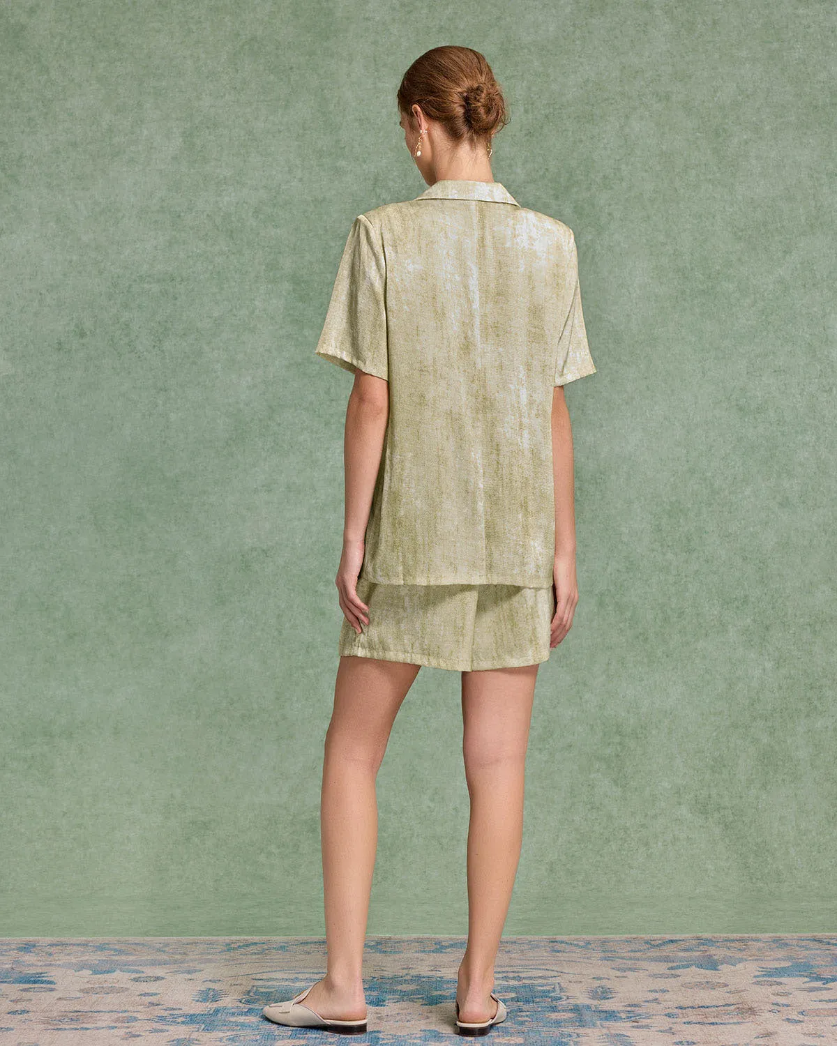 Green Floral Blouse Shorts Two-Piece Suit sold by rihoas product image thumbnail 5