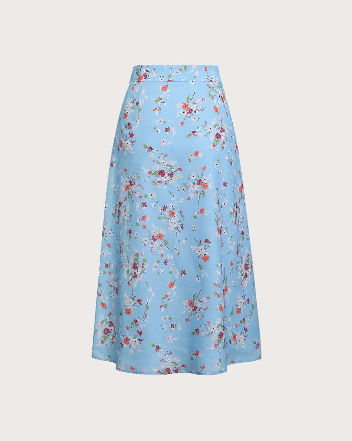 Blue Floral Slit A-Line Midi Skirt sold by rihoas product image thumbnail 2