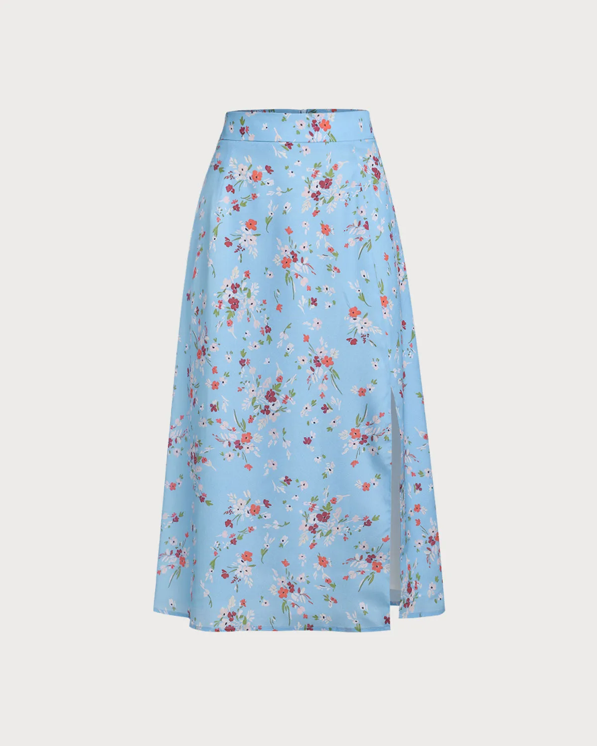 Blue Floral Slit A-Line Midi Skirt sold by rihoas