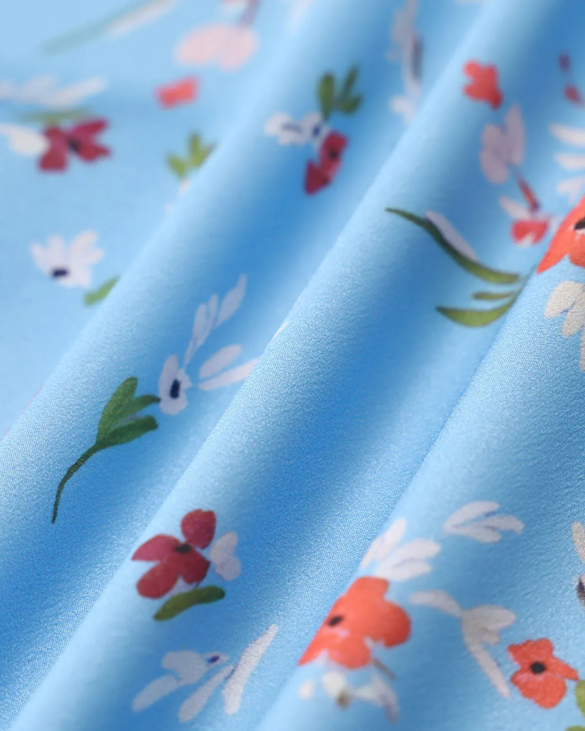 Blue Floral Slit A-Line Midi Skirt sold by rihoas product image thumbnail 3