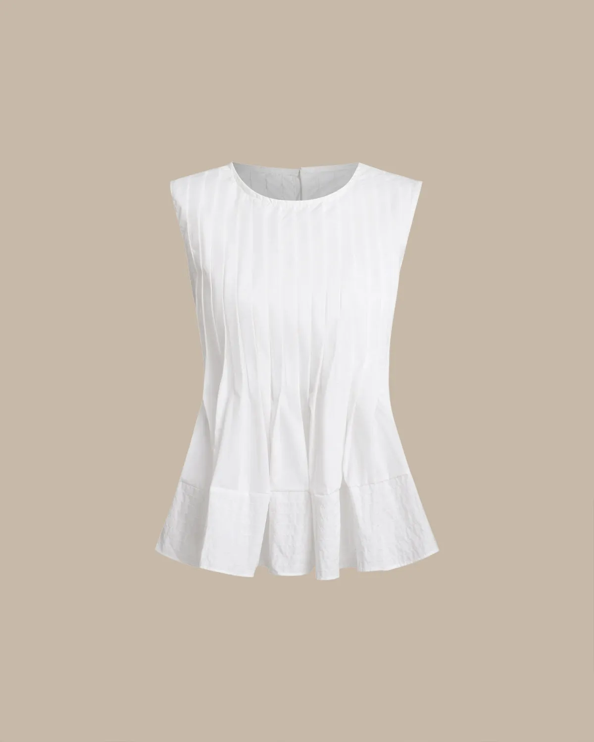 White Round Neck Pleated Tank Top sold by rihoas