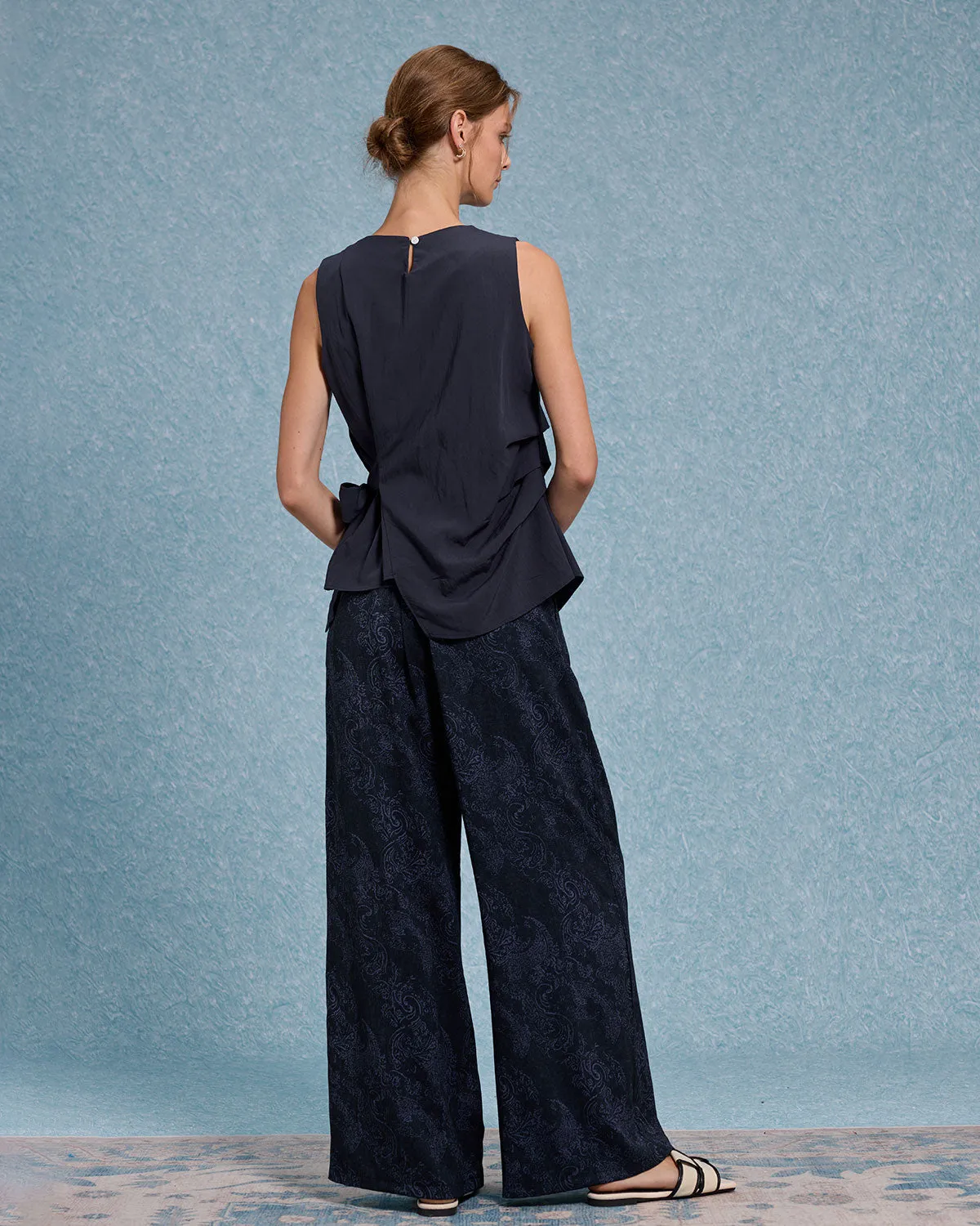 Blue Round Neck Ruched Button Tank Top sold by rihoas product image thumbnail 4