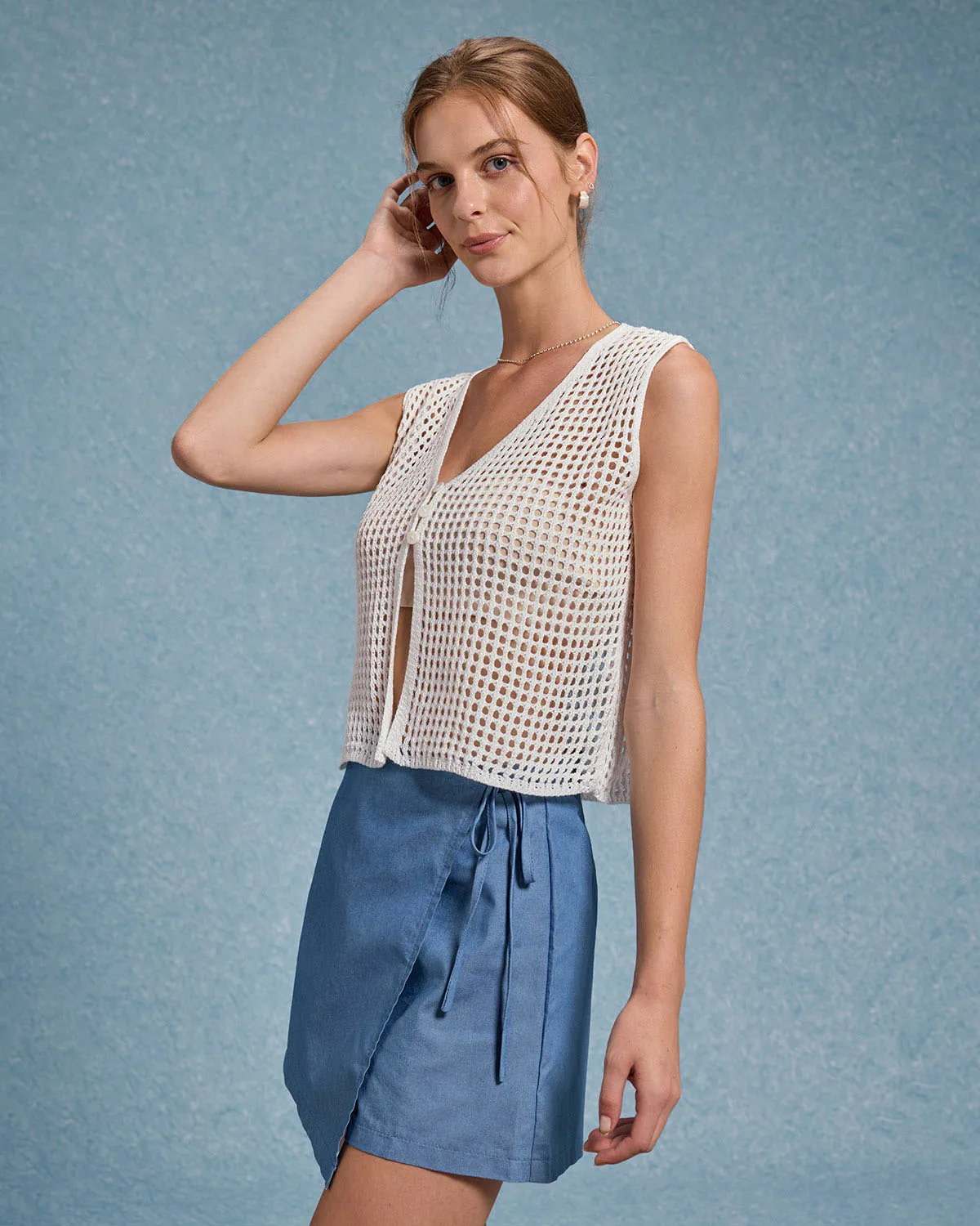 White V Neck Cut Out Tank Top sold by rihoas product image thumbnail 2