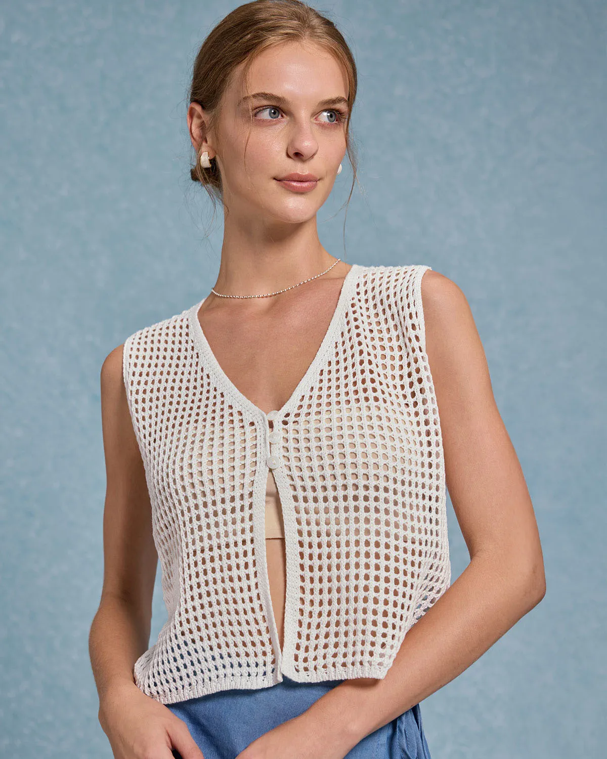 White V Neck Cut Out Tank Top sold by rihoas