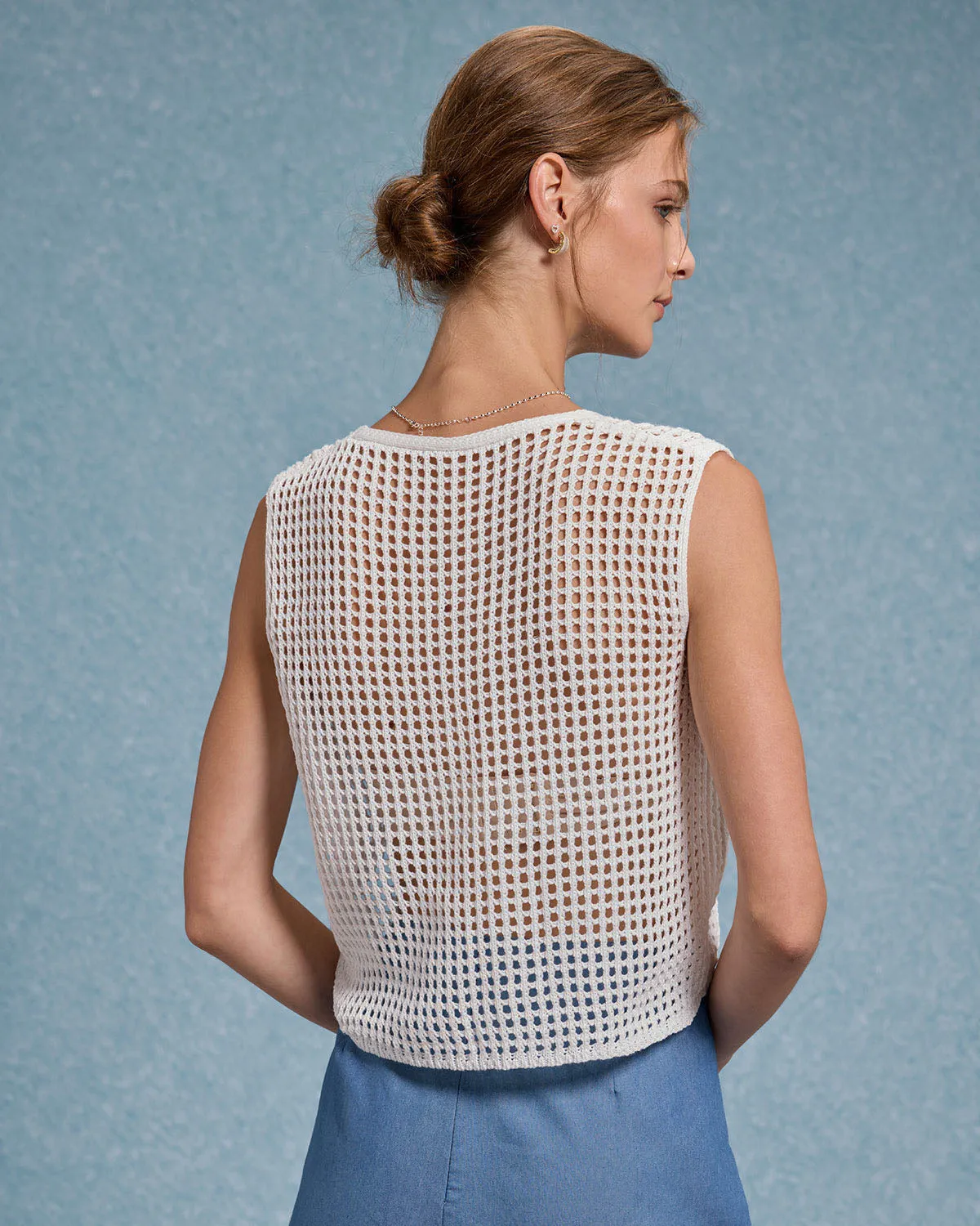 White V Neck Cut Out Tank Top sold by rihoas product image thumbnail 3